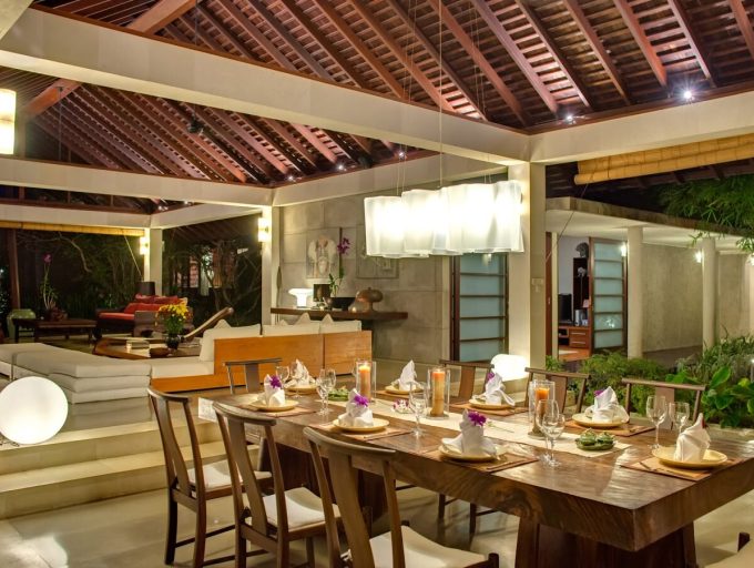 28. Samadhana - Living and dining pavilion at night